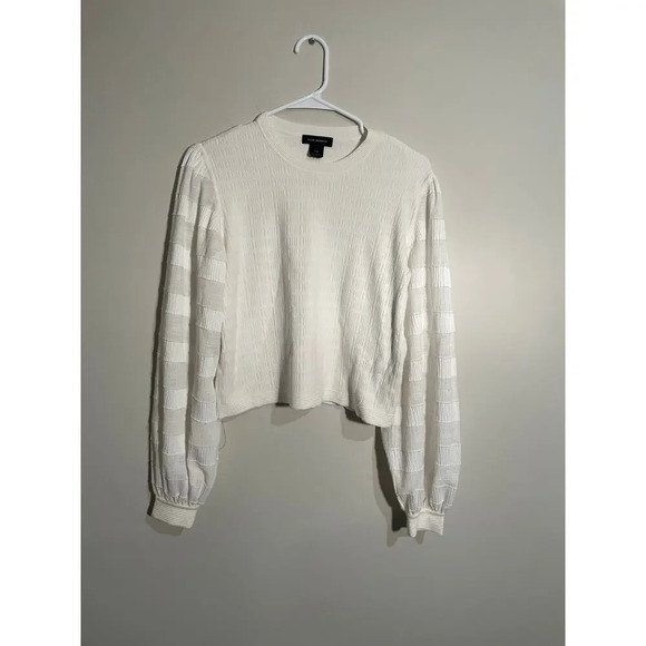 Club‎ Monaco White Woven Sleeve Crew Top - Picture 2 of 9